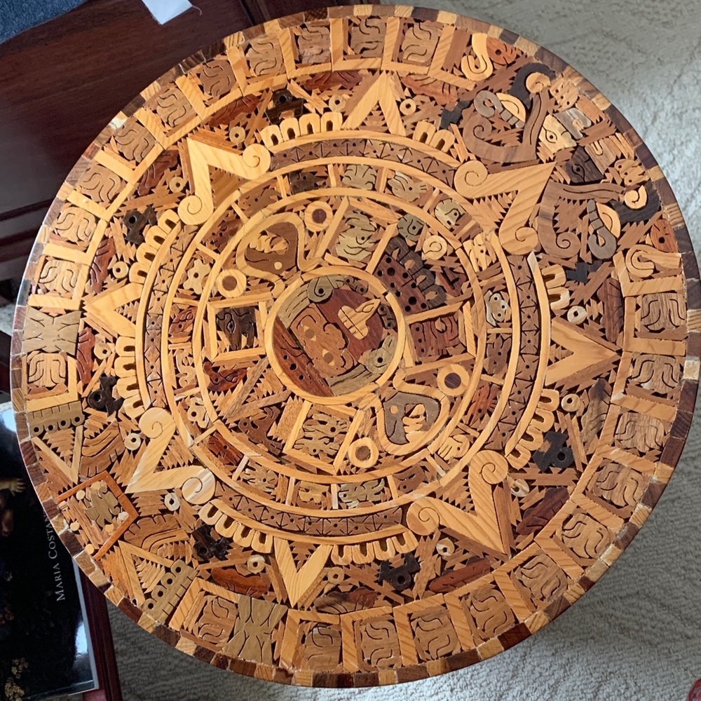 Intricate Wooden Aztec Calendar Wall Art/ table accents